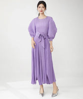 HEYFANCYSTYLE Women's Designer Japanese Plissé Ruffle Midi Dress